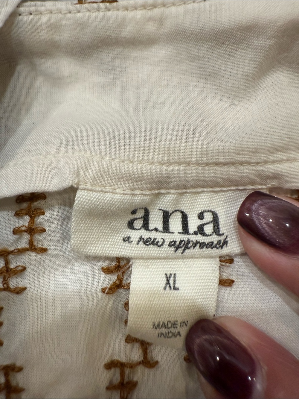 a.n.a Cream Top with Brown Embroidered Pattern - Picture 2 of 2